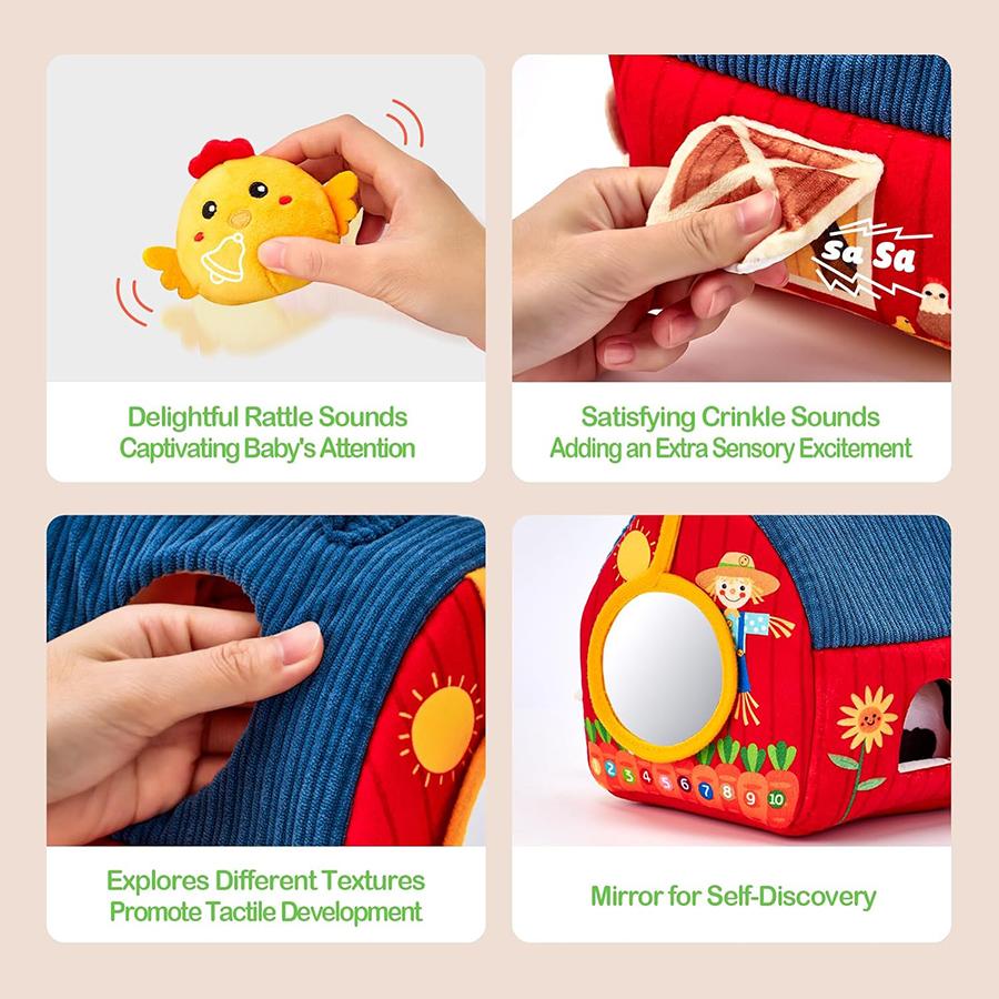 Baby Toys Barn Stuffed Farm Animals Rattle Crinkle Mirror Montessori Toys for Baby Sensory Balls Toddlers Stocking Stuffers