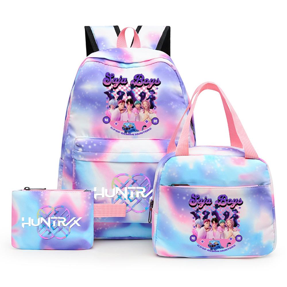 3 st/set Anime Söt Kpop Tryckt Ryggsäck med Matlåda Pennfodral för Tonårsflicka Pojke Bokväska Stor Kapacitet vattentät Resväska Barnpresent