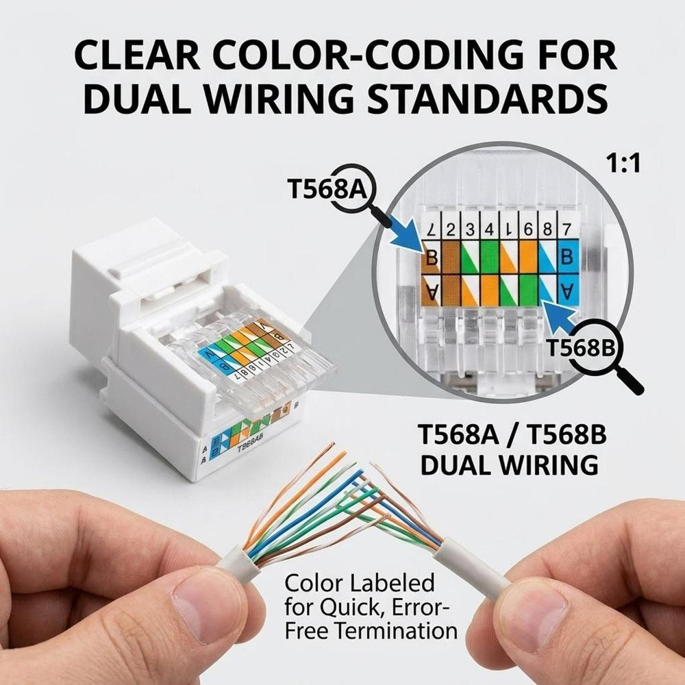 1-10PCS Cat5e Cat6 Tool-Less Keystone Jack Connector Adapter, Keystone Module Connector Internet Network Ethernet LAN Cable Cat6
