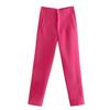 Women Solid Color High Waist Pockets Buttons Office Lady Orange Suit Pants Trousers