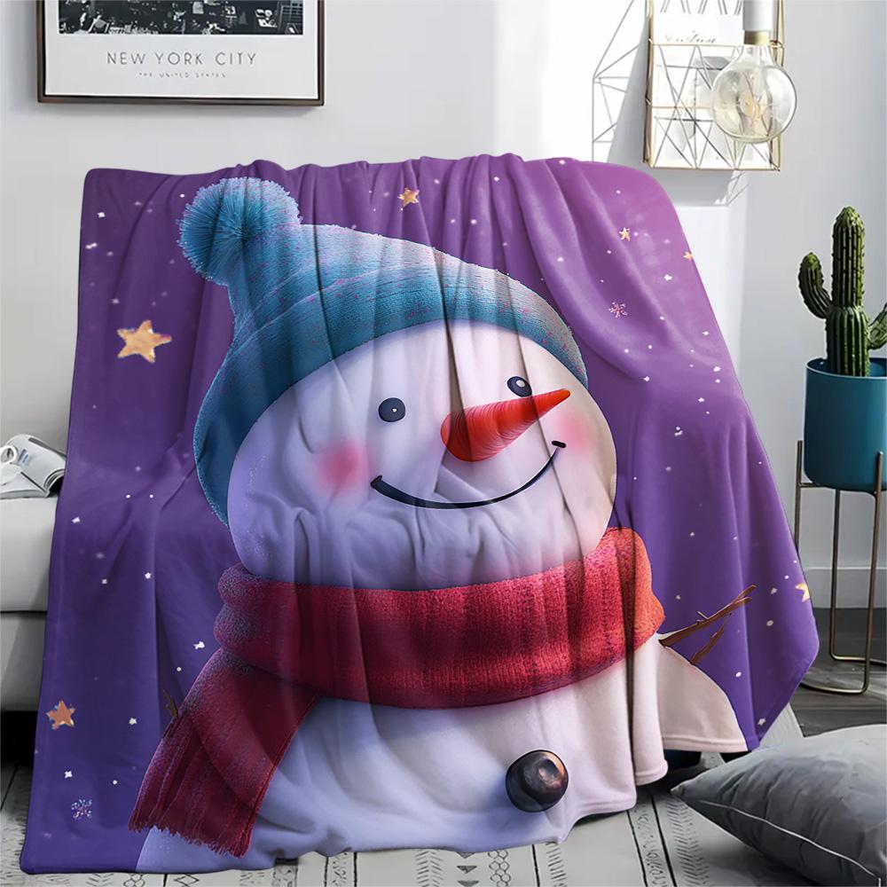 Snowman Print Flannel Blanket, High quality Comfortable for All Seasons, Home Decor, Warmth and Comfort, Perfect for Christmas Gifts