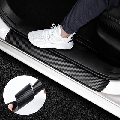 4PCS Car Door Sill Bumper Stickers Protector 3D Carbon Fiber Car Wrap Film Automotive Wrap Film Self-Adhesive Anti Scratches