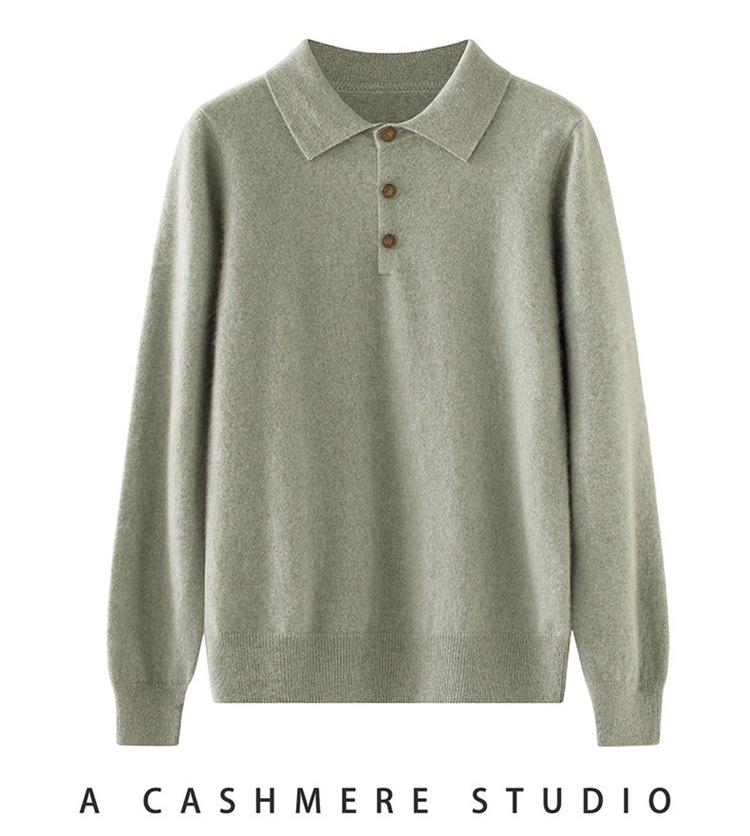 Women's Pure Cashmere POLO Collar Sweater - Autumn/Winter Slimming Loose Fit Base Layer Pullover