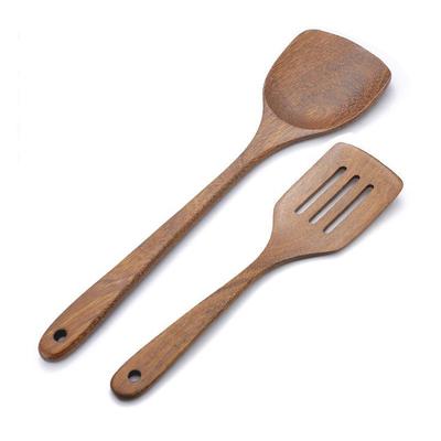 2 Wooden Spatula With Long Handle For Cooking, Long Handle Three-Line Spatula For Non-Stick Pans, For Cooking, Frying, Baking