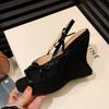 Fashion Bow Women Super High Heels Shoes Woman Cowboy Peep Toe Wedges Heeled Sandals 2025 Fashion Slingback Summer Dress Sandalias Mujer