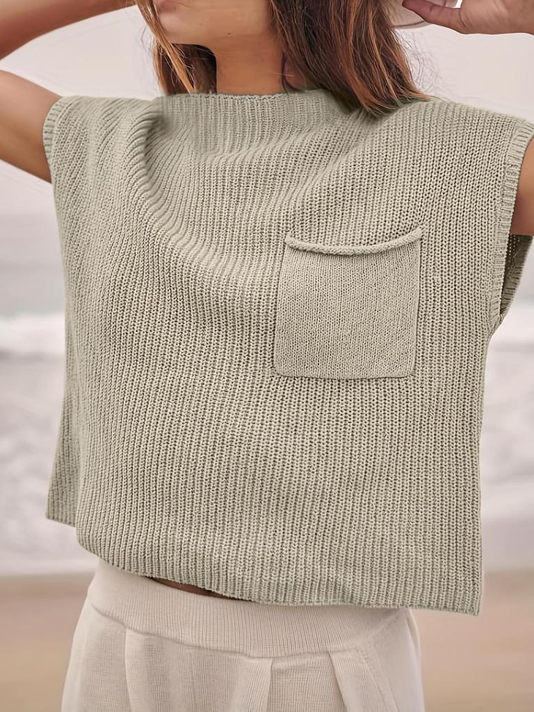 Women's Sleeveless Knitted Pullover: Versatile Round Neck Sweater