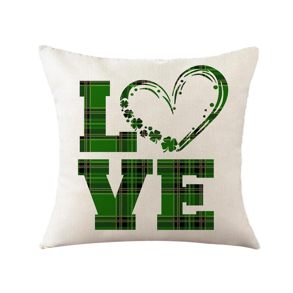 St. Patrick's Day Pillow New Plaid Clover Plant Print Pillow Sofa Cushion Linen Pillow Cover