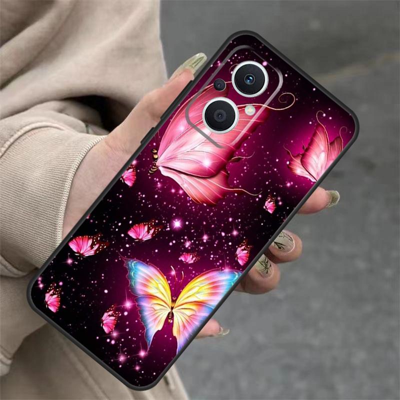 Black Beautiful Butterfly Case For OPPO Reno 14F 13F 12F 11F 10 12 13 14 Pro 7 8 Lite OPPO Find X5 X6 X8 X9 Pro Cover