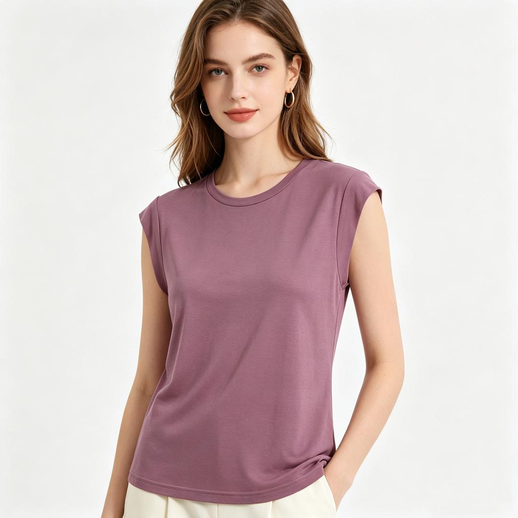 T-shirt da donna estiva in modal senza maniche, tinta unita, vestibilità larga, leggera, base per layering, casual per uso quotidiano, maglietta base, canottiera