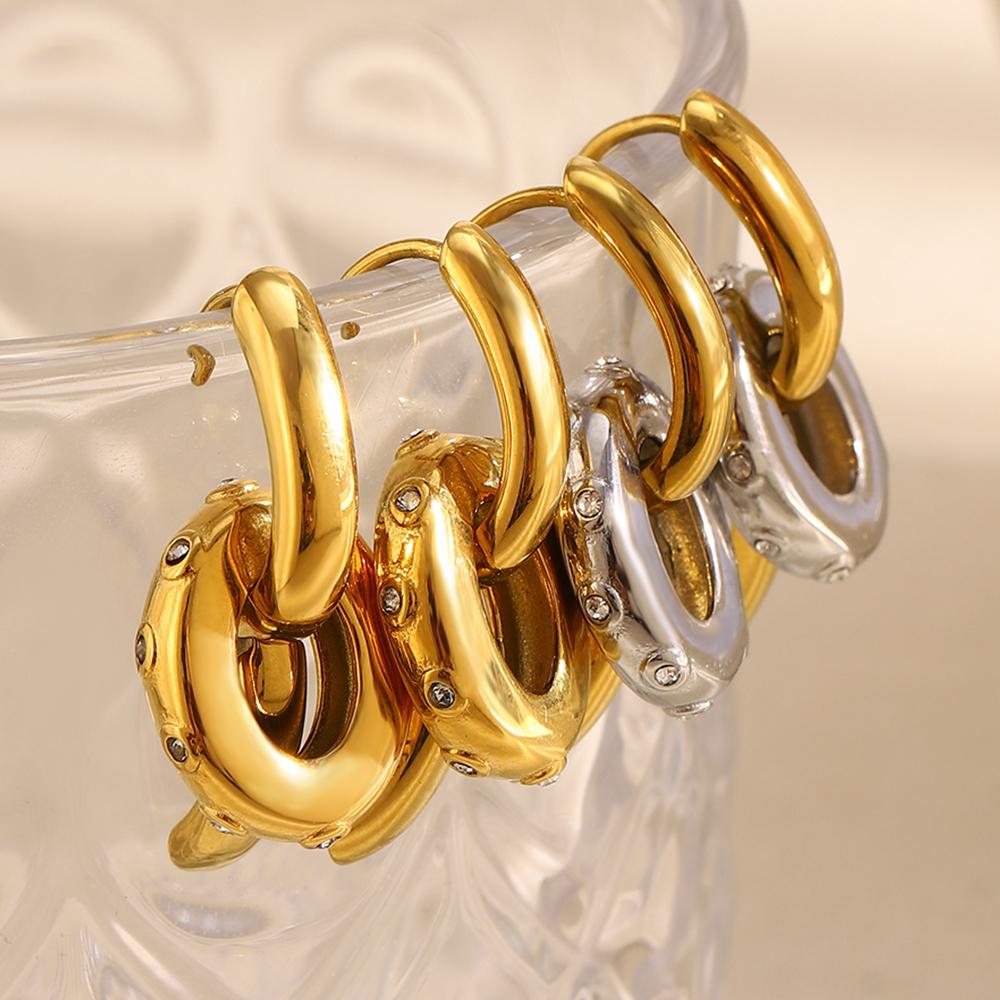MamacitaSlay 316L Stainless Steel Zircon Double Layer Oval Hoop Earrings 18K Gold Plated Waterproof Jewelry Women's Earrings