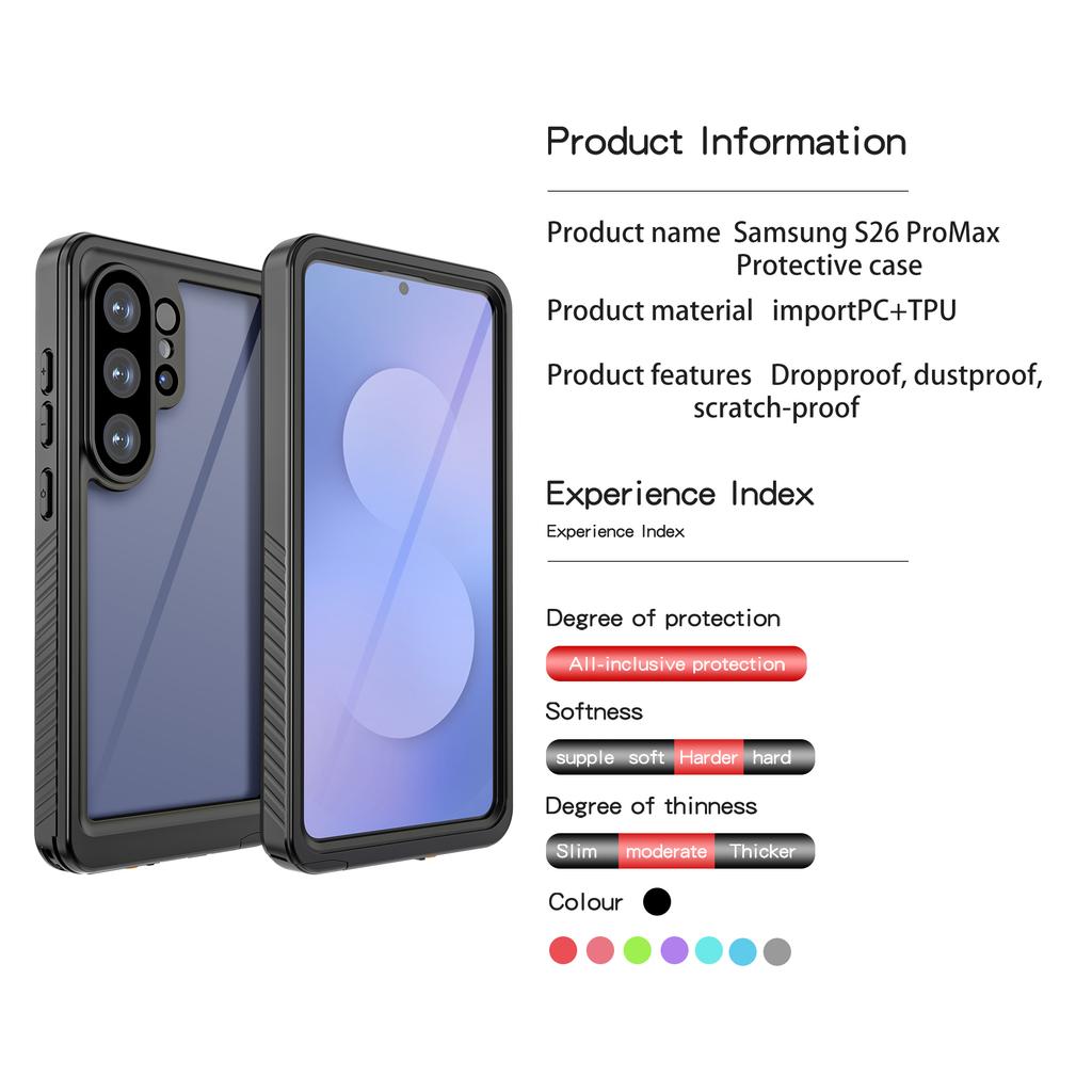 IP68 Waterproof Phone Case for Samsung Galaxy S26 Plus Ultra, Shockproof, Dustproof, Suitable for Swimming and Diving