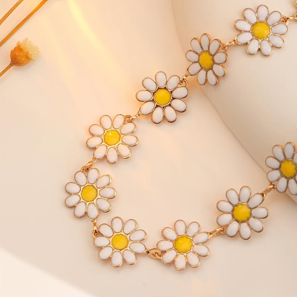 Chic Handcrafted Daisy Flower Bracelet Copper Vintage-Inspired Summer Fashion Accessory For Women Oil Droplet Gift