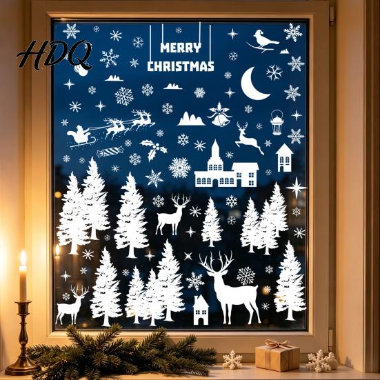 Waterproof Wall Stickers 9PCS Christmas Static Stickers Snow-covered Landscape Removable PVC Decals Window Film Glass Clings for Store Windows