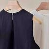Chic Korean Style Women's White Sleeveless Bamboo Cotton Linen Vest 2026 Summer Design