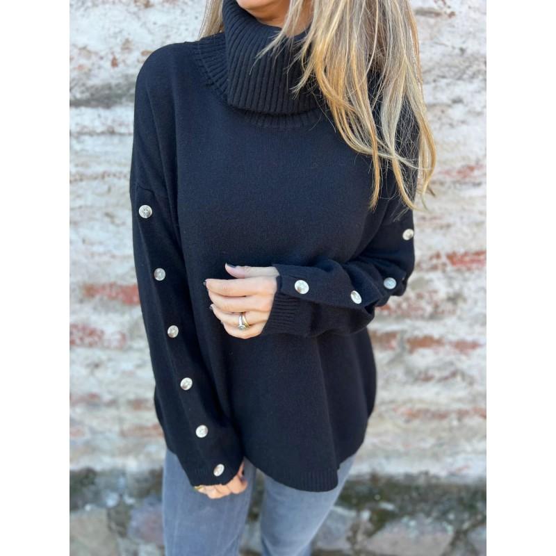 2026 Fall Winter Womens High Neck Button Knit Sweater Casual Solid Color Pullover