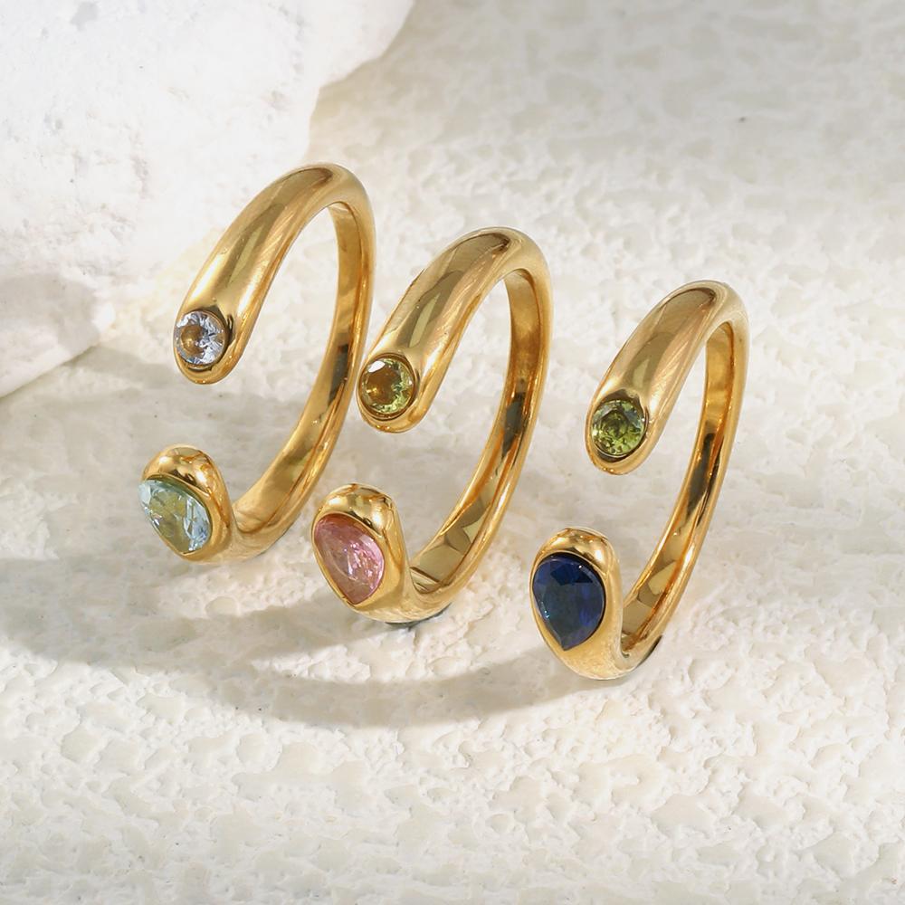 MamacitaSlay 316L Stainless Steel Multicolour Zircon Open Ring 18K Gold Plated Waterproof Jewelry Women's Minimalist Ring Gift