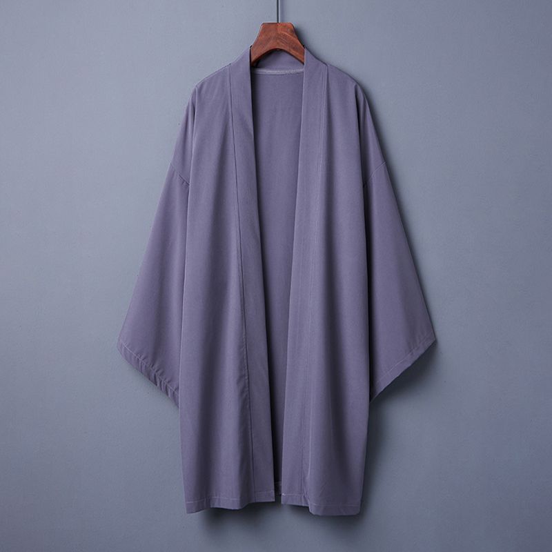 Pánské dlouhé jednobarevné japonské kimono pončo letní ležérní volné dámské yukata haori plážová černá košile hiyoshi