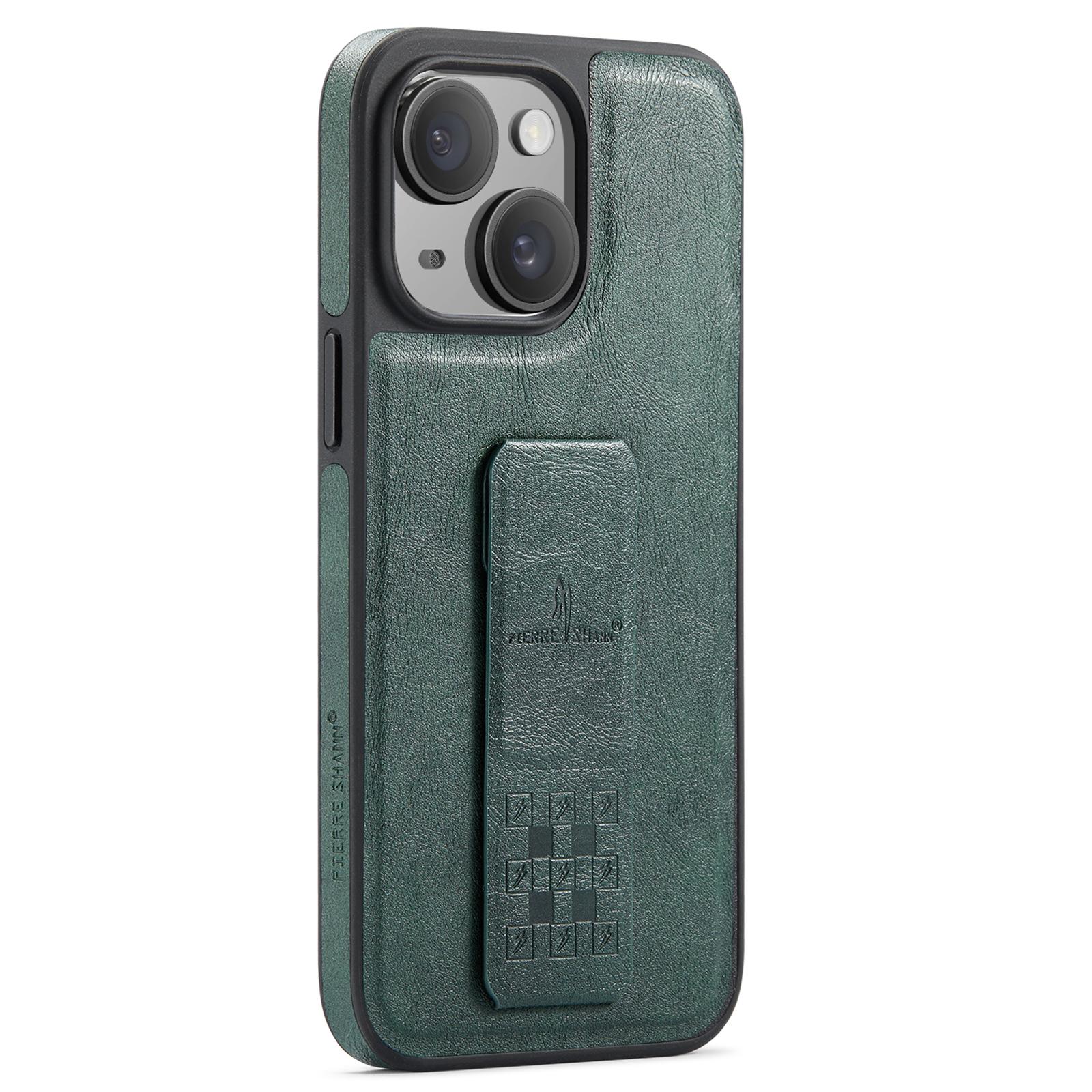 

For iPhone 14 Case Kickstand Leather Slim Back Cover Green