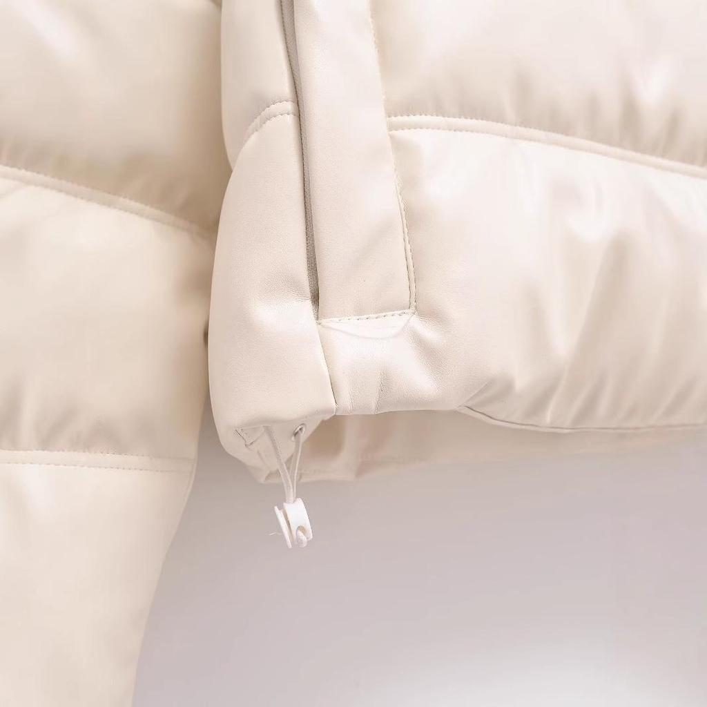 2024 Winter Damen Kunstleder Kapuzenjacke Baumwollgepolsterter Mantel