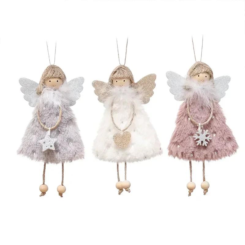 2025 Christmas Tree Pendant Hanging Ornaments Plush Angel Dolls Decoration Xmas Angel Girl Navidad New Year Gifts