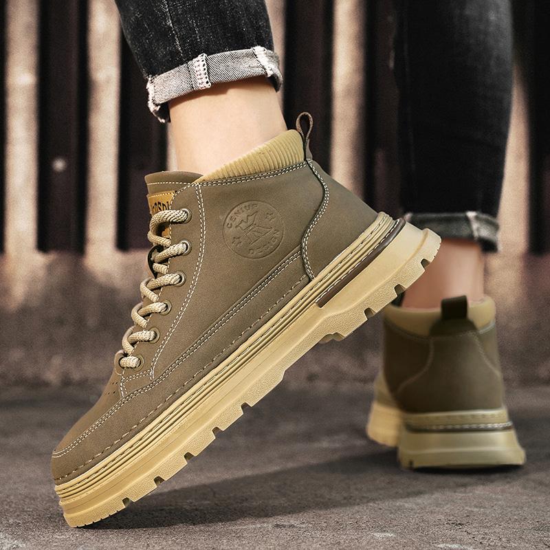 Men's boots autumn and winter new high-top cotton boots fashion casual boots outdoor work boots non-slip warm plush cotton shoes
