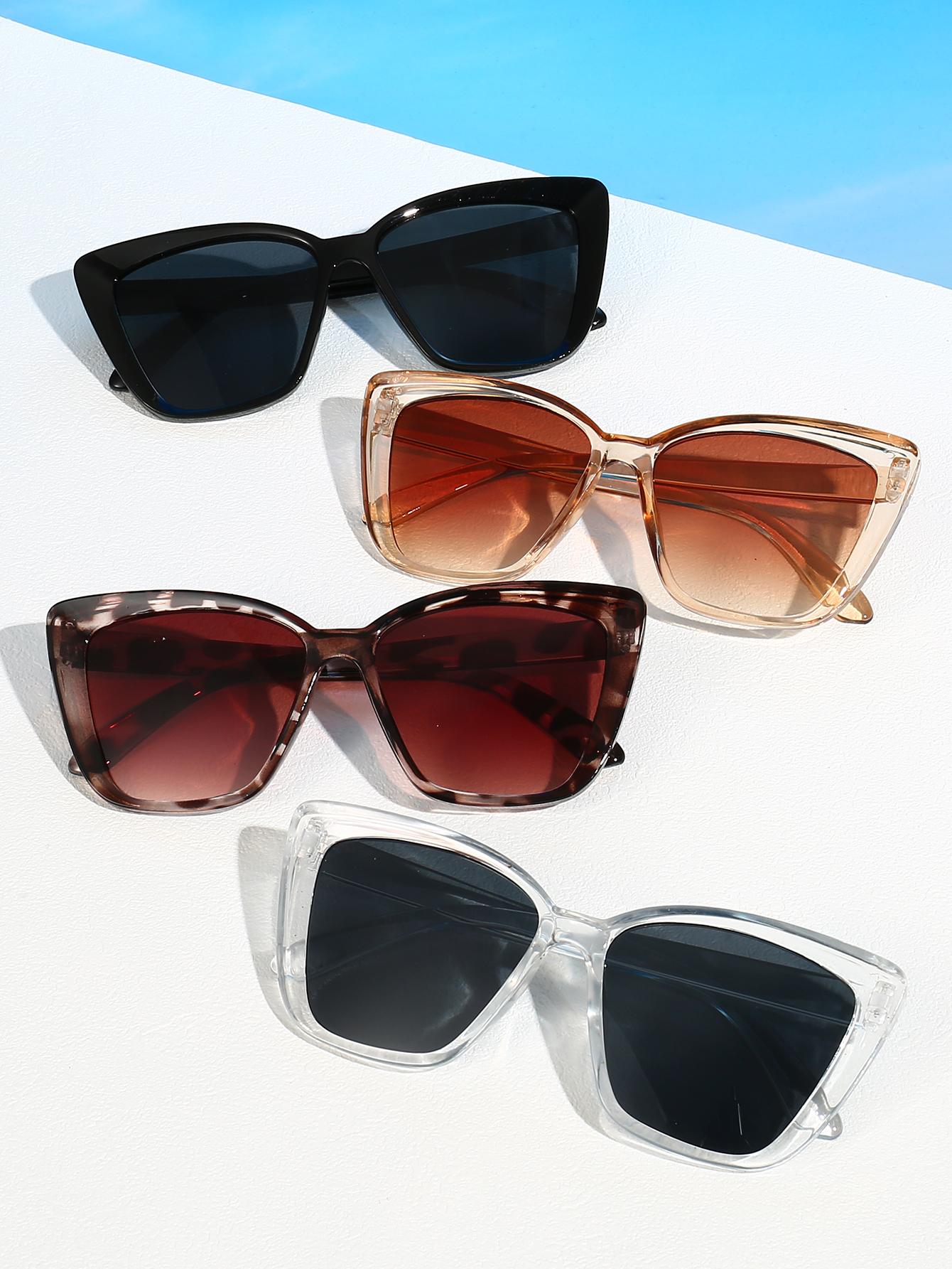 

4Pcs Retro Fashion Large-Frame Cat-Eye Sunglasses Set, Various Styles Combined, Suitable for Daily Wear, Driving and Commuting