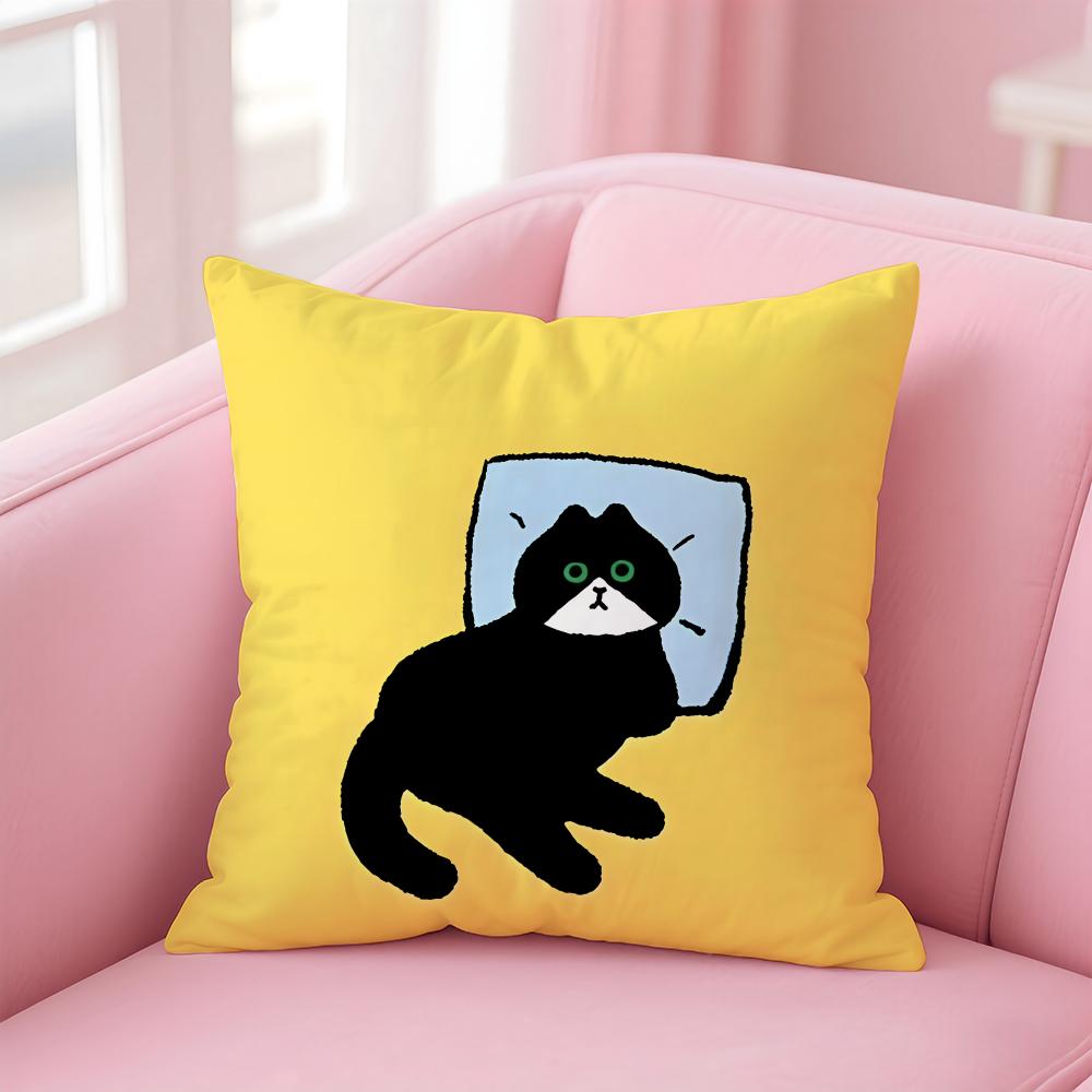 Cute Cartoon Cats Animations Cushion Cover Pillowcase Short Plush Invisible Zipper Room Sofa Cushion Cover