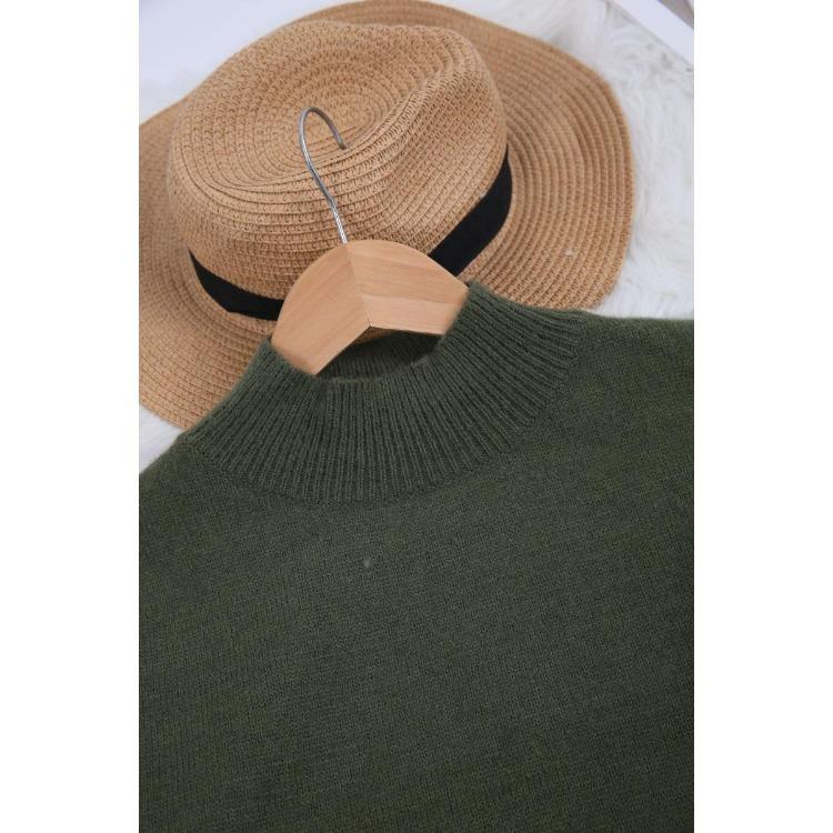Solid Color Loose Knit Top Semi High Neck Pullover Long Sleeved Sweater Women Autumn and Winter
