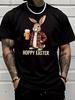 Cute Easter Bunny Holding Beer Hoppy Easter Front Graphic Print Unisexs Crew Neck Short Sleeve Tee Casual Daily Soft Basic Wear Top