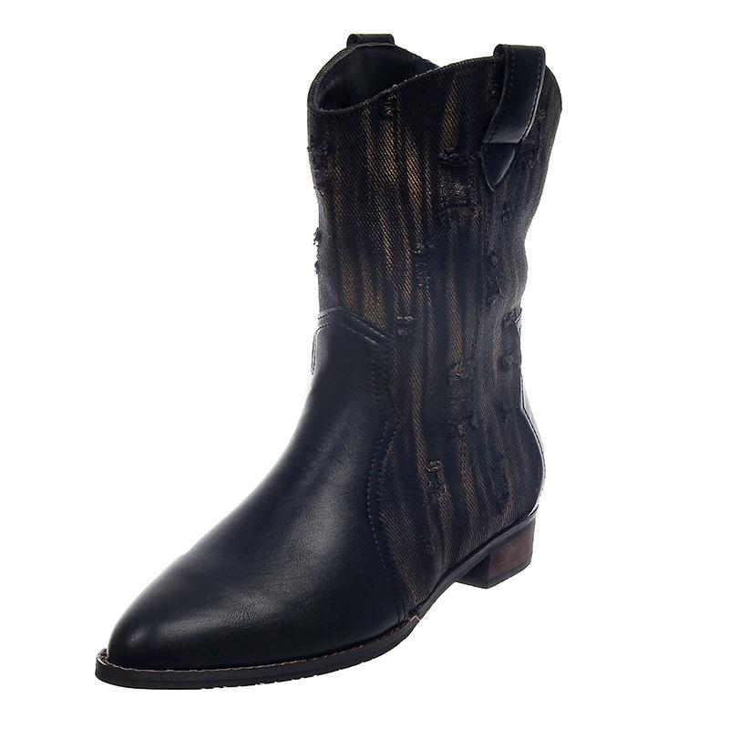 

Модные ретро ковбойские сапоги для женщин 2024 Новые осенне-зимние комбинированные короткие сапоги Знаменитые в интернете Уличные трендовые женские туфли 36 чёрный