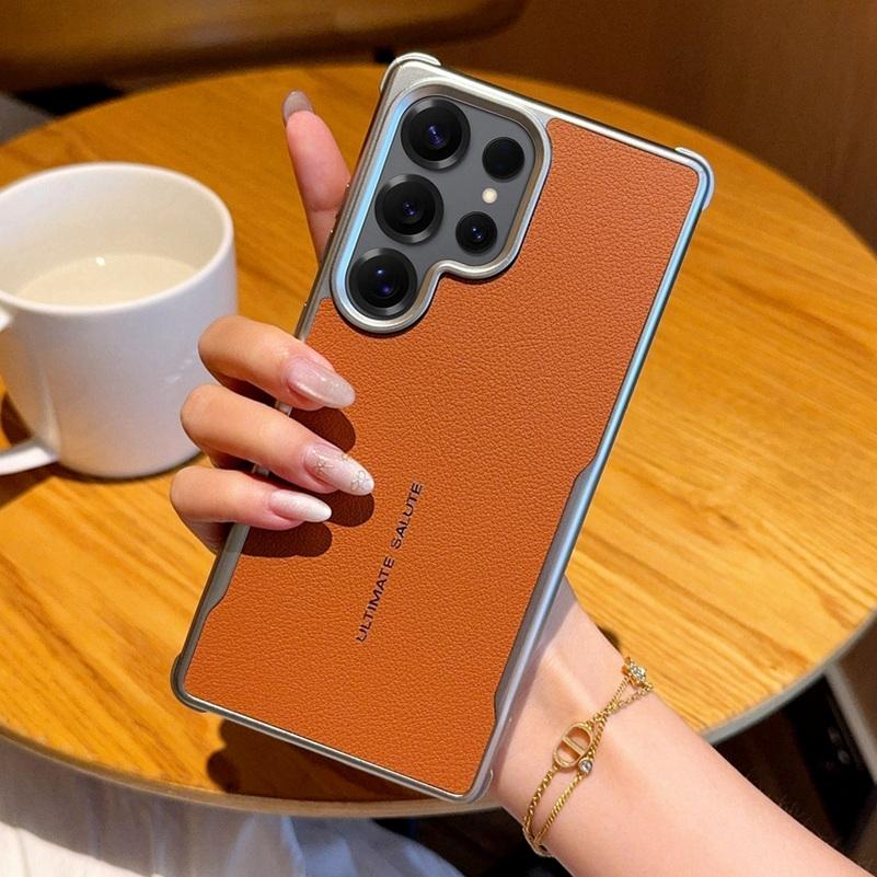

Plain Leather Magnetic Silver Bezel Lens to Heighten Case For Samsung S25 Ultra Galaxy S25 + s25 Camera Protection Cover Galaxy S25+