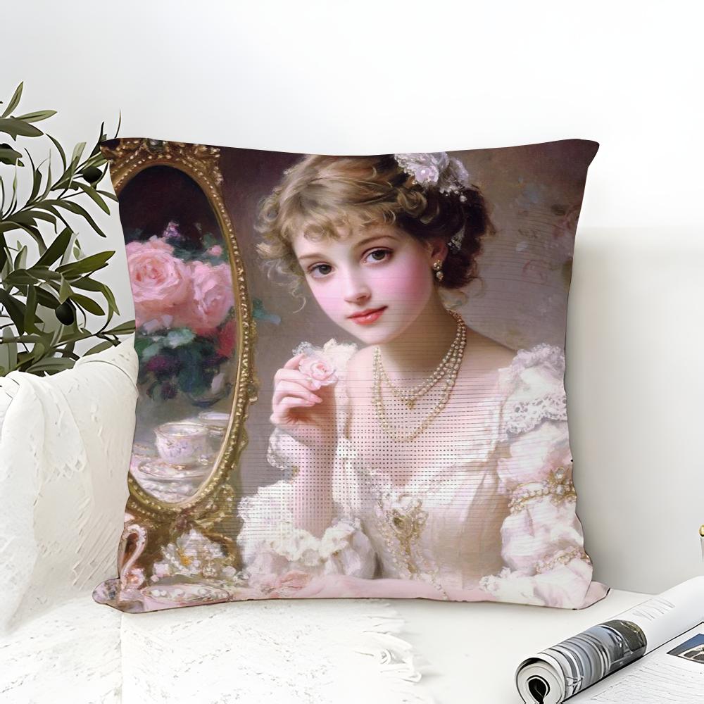 Classic Reto Oil Painting Girl Pillow Case linen pillow case sofa home decor cushion cover cushion cove