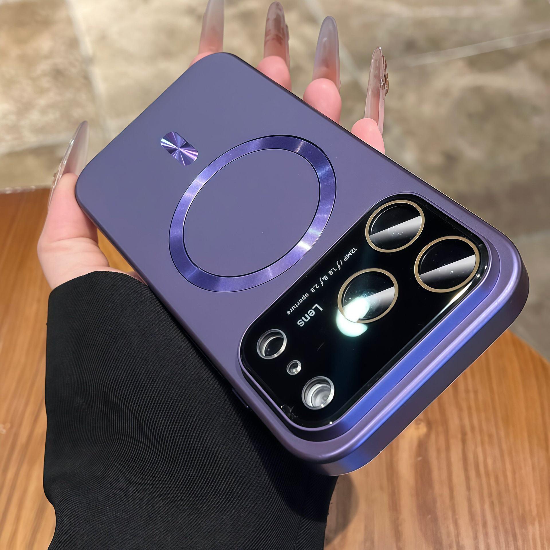 

Магнитный чехол для iPhone 17 Pro Max, совместимый с окном, с текстурой кожи, узор Apple 16 CD iPhone 15 Pro