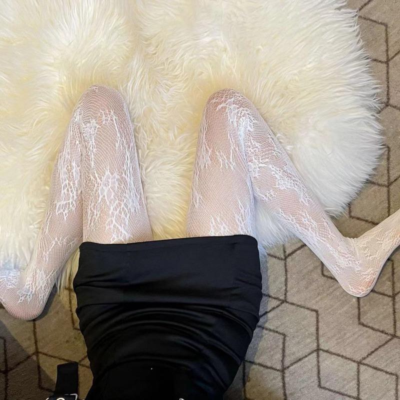 Sexy Hollowed Lace Mesh Stockings Bottomed Pantyhose Classic Lolita Fishnet  Women Netting Gothic Punk Retro Spider Web Tights