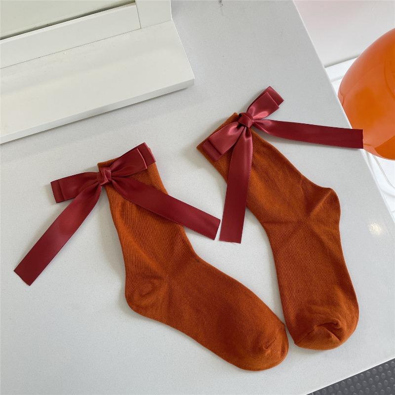 Harajuku Sweet Bowknot Kawaii Socks Women Spring Summer Y2k JK Lolita Cute Solid Socks Japanese Style Women Girls Middle Tube Preppy Socks