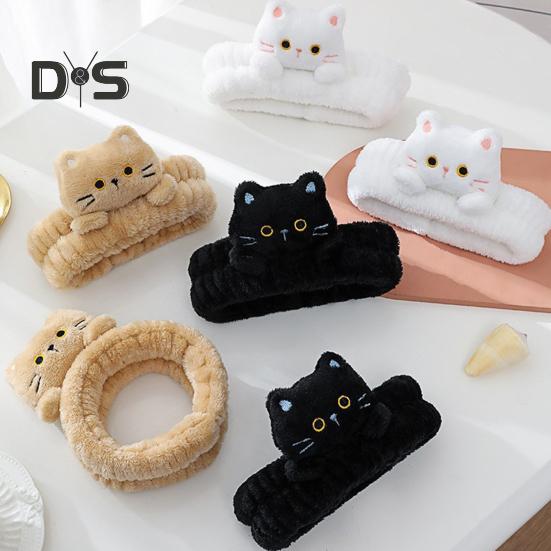 1/3Pcs Cartoon Cat Decor Headbands Coral Fleece Elastic Makeup Face Wash Hair Band Women Spa Headband