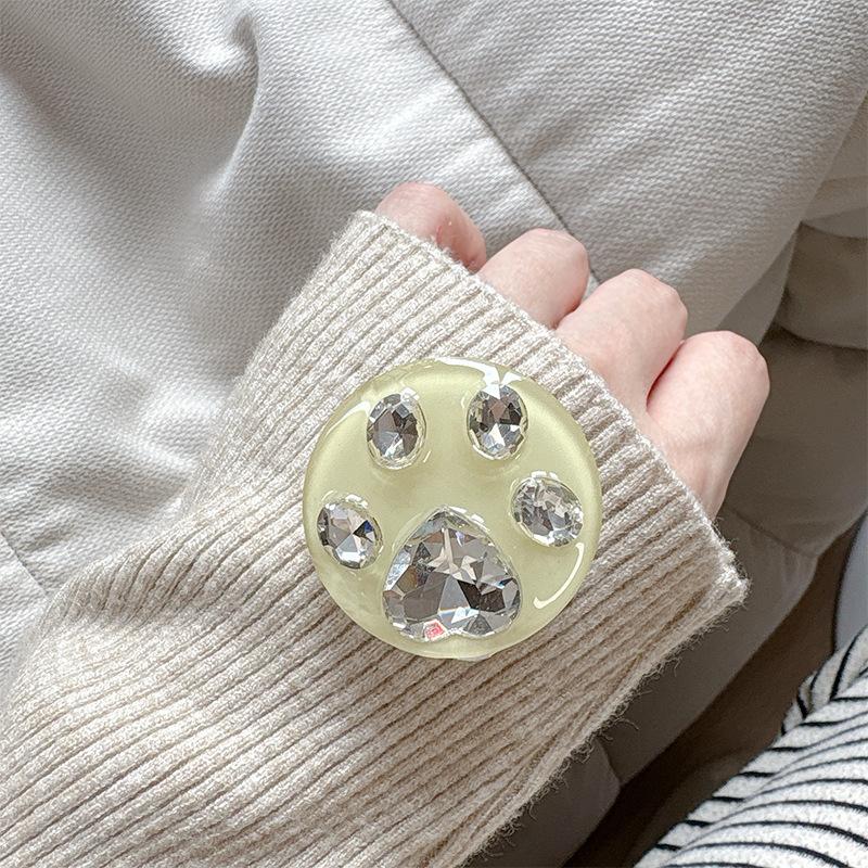 Rhinestone Cat Claw Solid Color Ring Round Telescopic Mobile Phone Airbag Bracket Paste Niche Girl Decoration