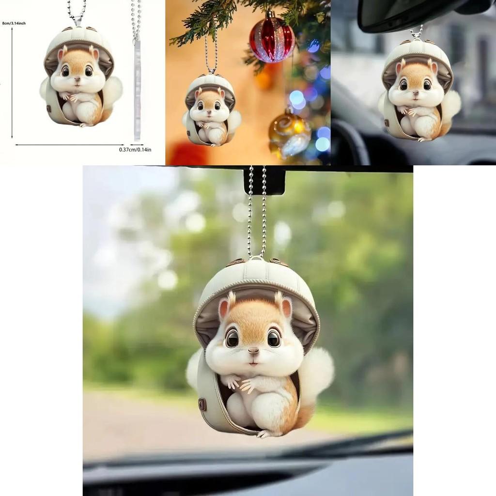 Squirrel Acrylic Car Pendant Couples Keychain Decoration For Car Interior Decor