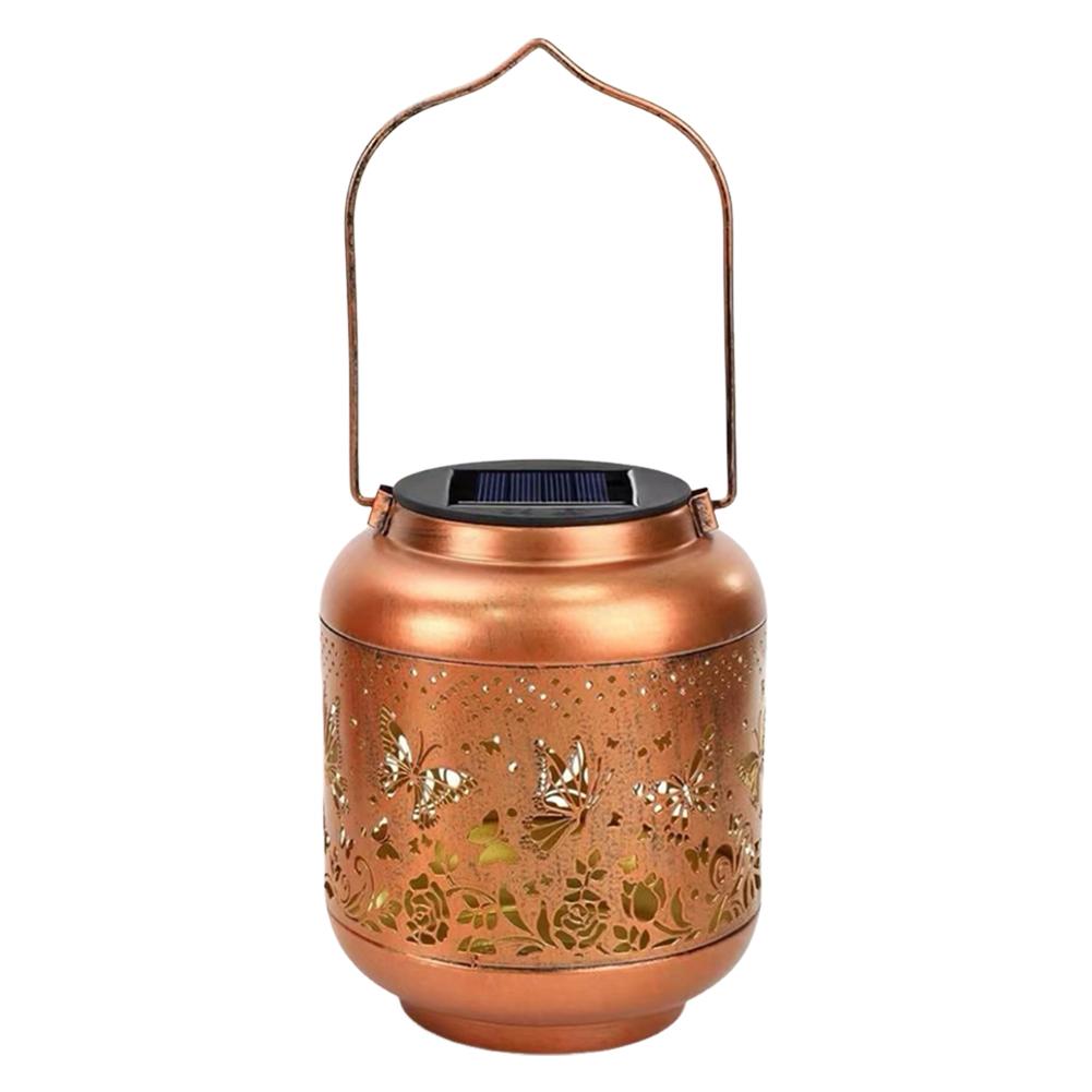 LED Hollow Iron Decor Light Warm Light Wrought Iron Solar Light Hollowed Hanging Light for Patio Yard Lawn Backyard Decor