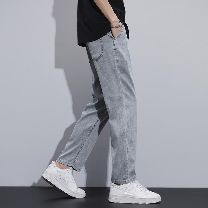 Nine-point Denim Tencel Soft Lyocell Jeans For Men Summer Thin Straight-leg Loose Light-colored Casual Nine-point Pants