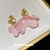 Pink shell petal fringed earclips without pierced earrings light luxury niche spring and summer sweet stud earrings fashion earrings women