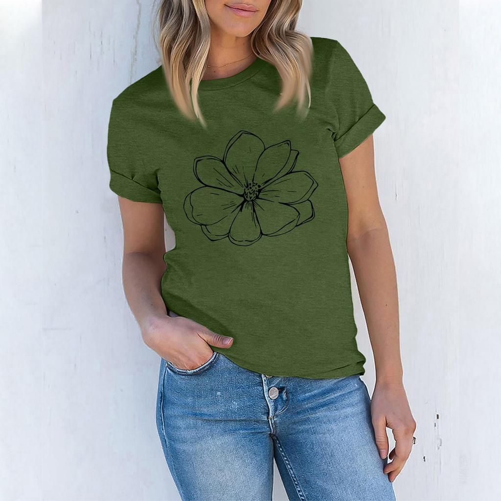 Women's Fashion Casual Summer Comfortable Printed Round Neck Short Sleeve Top Blouse