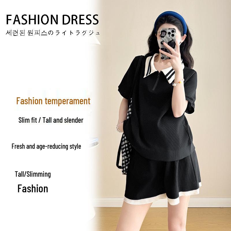 2026 Korean Style Maternity Set: Short-Sleeved Top & Belly Support Shorts M
