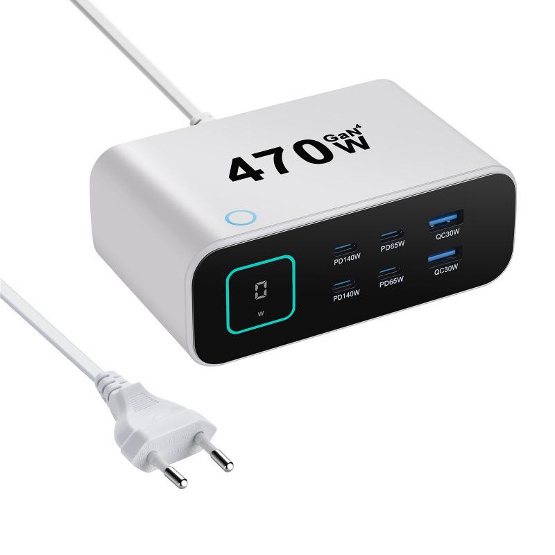 470W GaN Digital Desktop Charger with 140W Smart Display TFT Screen Adapter