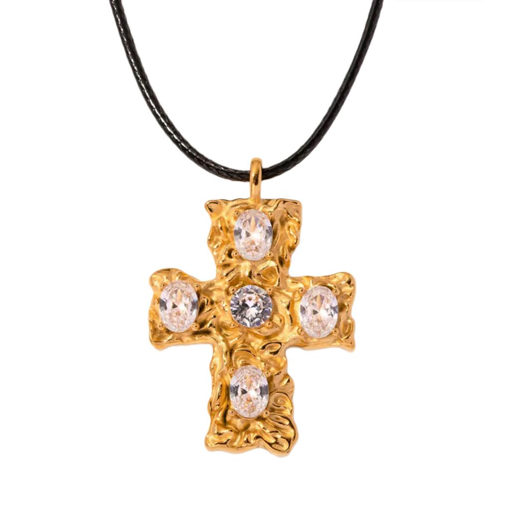 Diamond Studded Neckchain Fashionable Crucifix Pendant Necklaces Adjustable Collarbone Chain Cross Jewelry Ornament