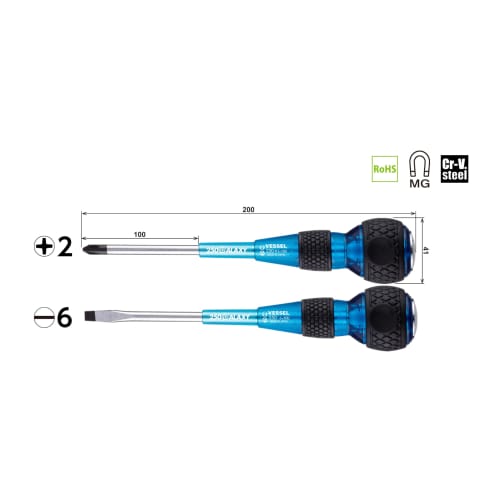 VESSEL Safety Penetrating Ball Grip Driver Galaxy Blue Set of 2 +2ÁE00/-6ÁE00 250-2PS-GBL