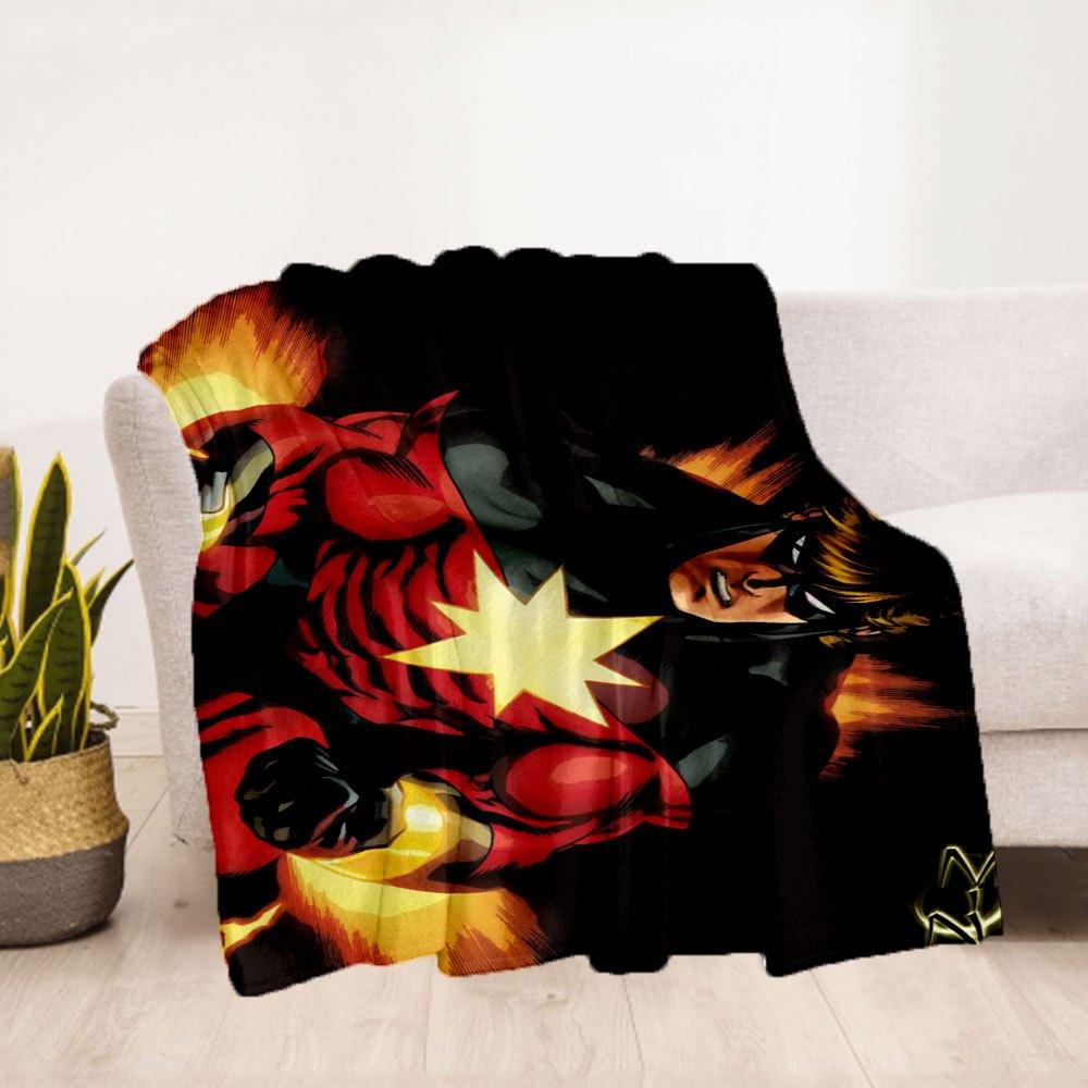 Captain Marvel vs Iron Man: Epic Battle Comic Art PrintBlanket Flannel Throw Blanket for Sofa, Bed, Travel, Camping, Office, Couch, Chair