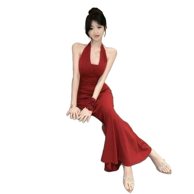 Pure desire sexy purple neck sling dress women's backless dress stepmother slim fit hip wrap dress dress burst