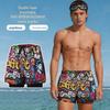 Men's Quick-Dry Graffiti Print Swim Trunks - Double Layer Anti-Exposure Beach Shorts