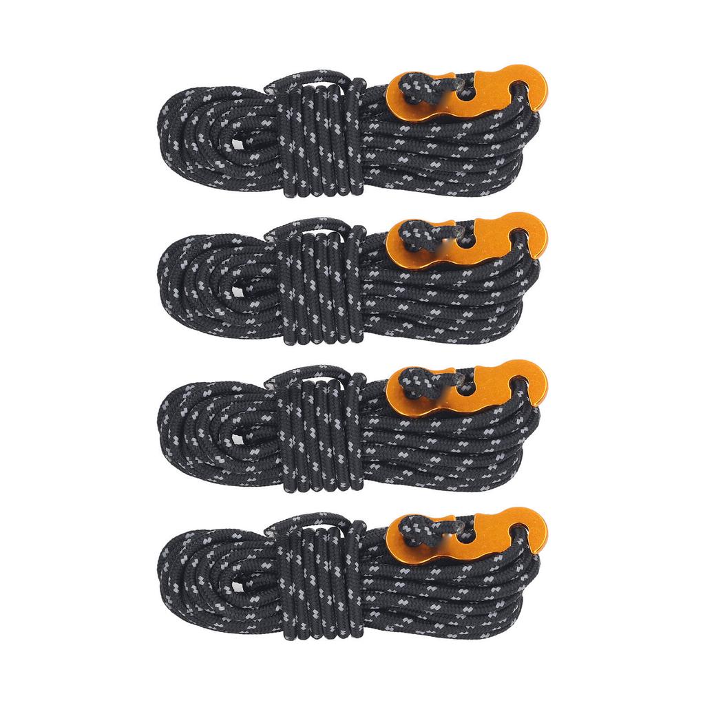4Pcs 3mm Guy Lines Black 13.1ft Per One Reflective 573lb Load Bearing Tent Cords for Camping